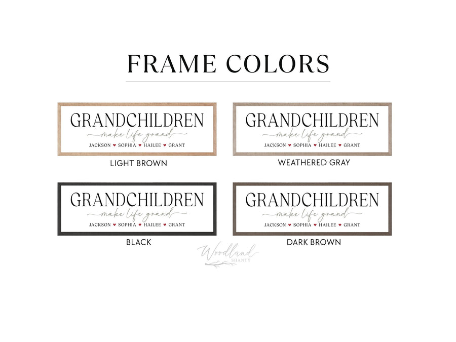 Framed Grandparents Wall Hanging Sign, Mother's Day Gift, Grandchildren Make Life Grand, Personalized Custom Grandkids Names Sign