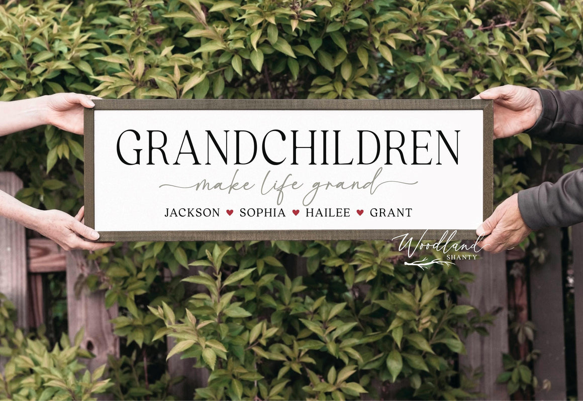 Framed Grandparents Wall Hanging Sign, Mother's Day Gift, Grandchildren Make Life Grand, Personalized Custom Grandkids Names Sign