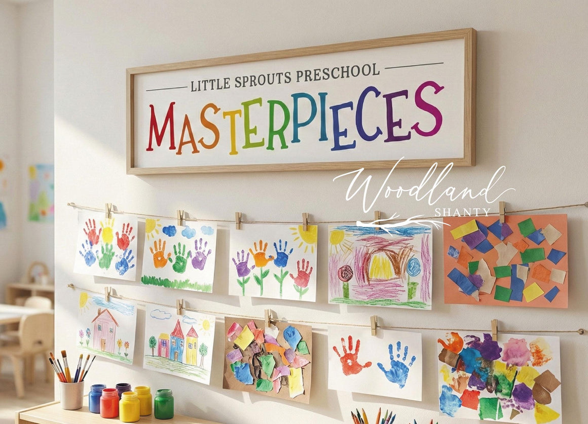 Framed Masterpieces Sign, Kids Artwork Display Idea