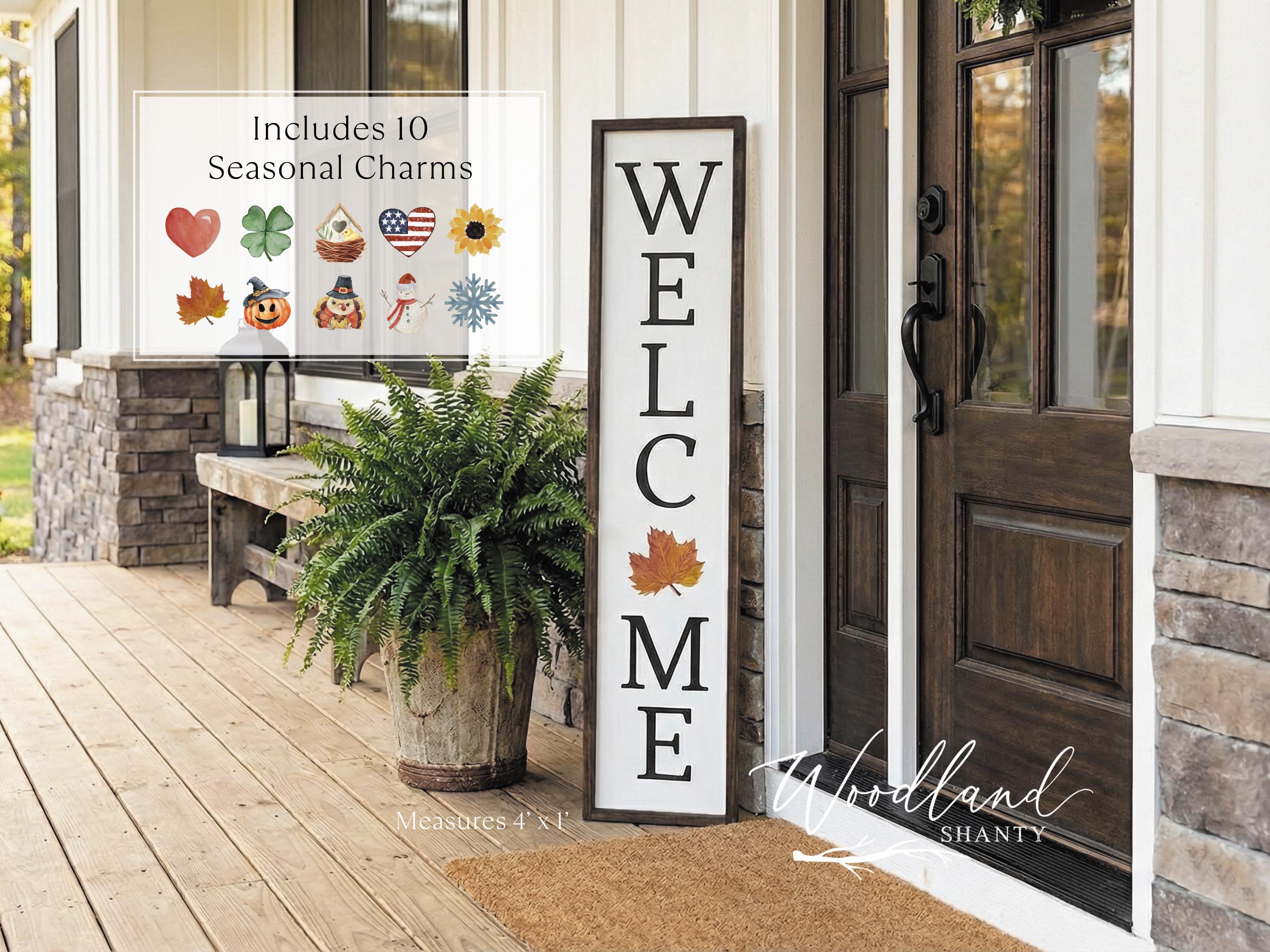 Welcome Porch Sign with Interchangeable Pieces, Seasonal Front