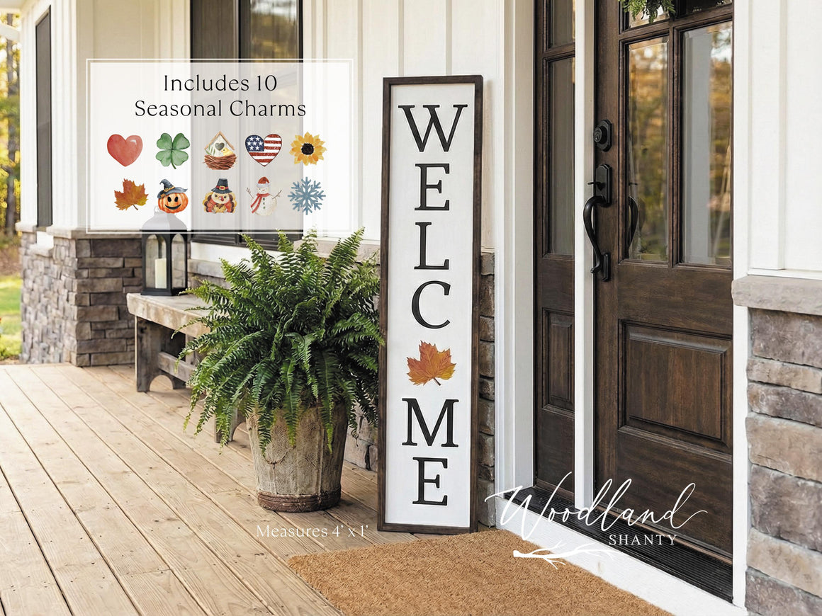 Welcome Porch Sign with Interchangeable Pieces, Front Door Welcome Sign, Front Porch Decor, Housewarming Gift, Seasonal Porch Decor Charms