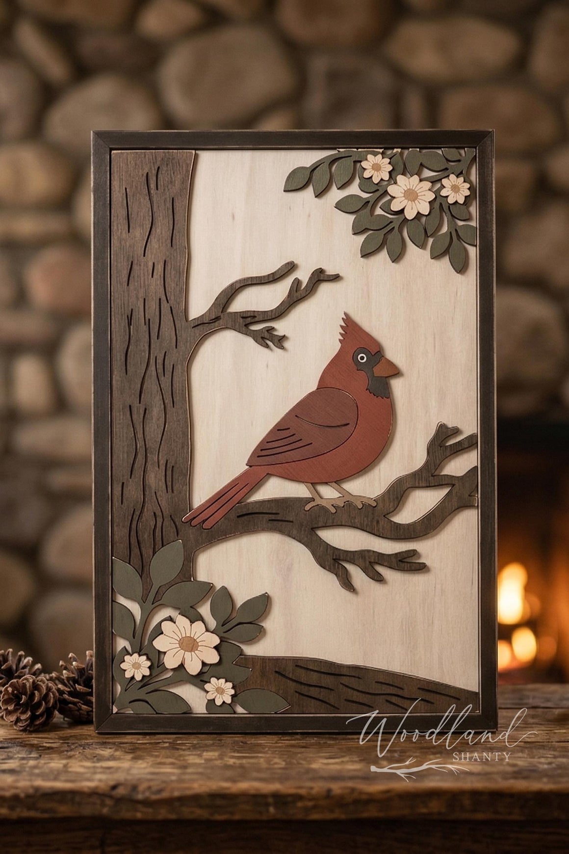 Framed Wood Cardinal Wall Art Sign, 3D Wood Bird Decor, Sympathy In Memory Memorial Gift, Rustic Cardinal Home Decor, 24x16 inches