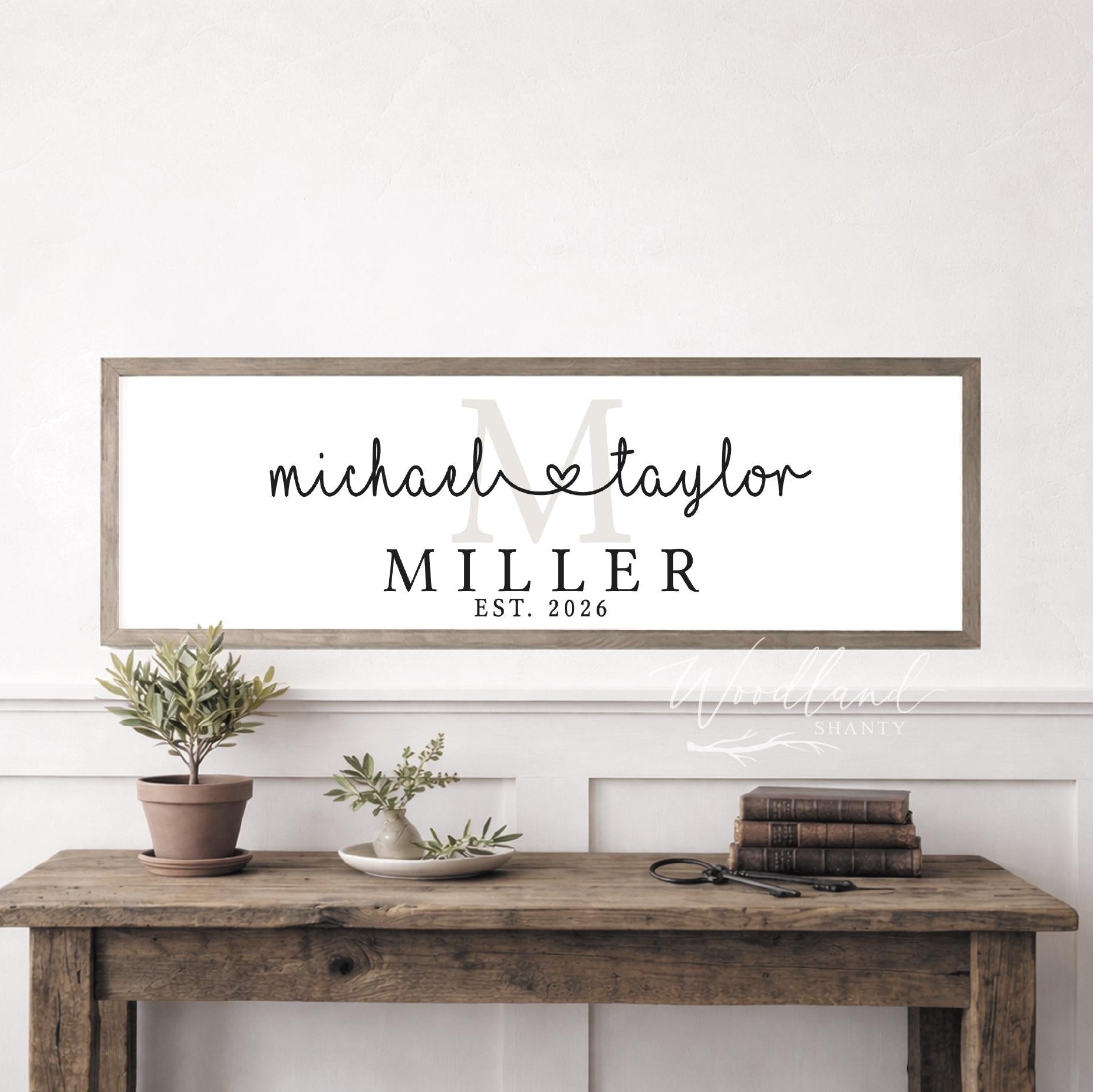 Personalized Last Name Monogram Sign | Modern Farmhouse Wedding Established Date Gift | Personalized Bridal Shower Gift