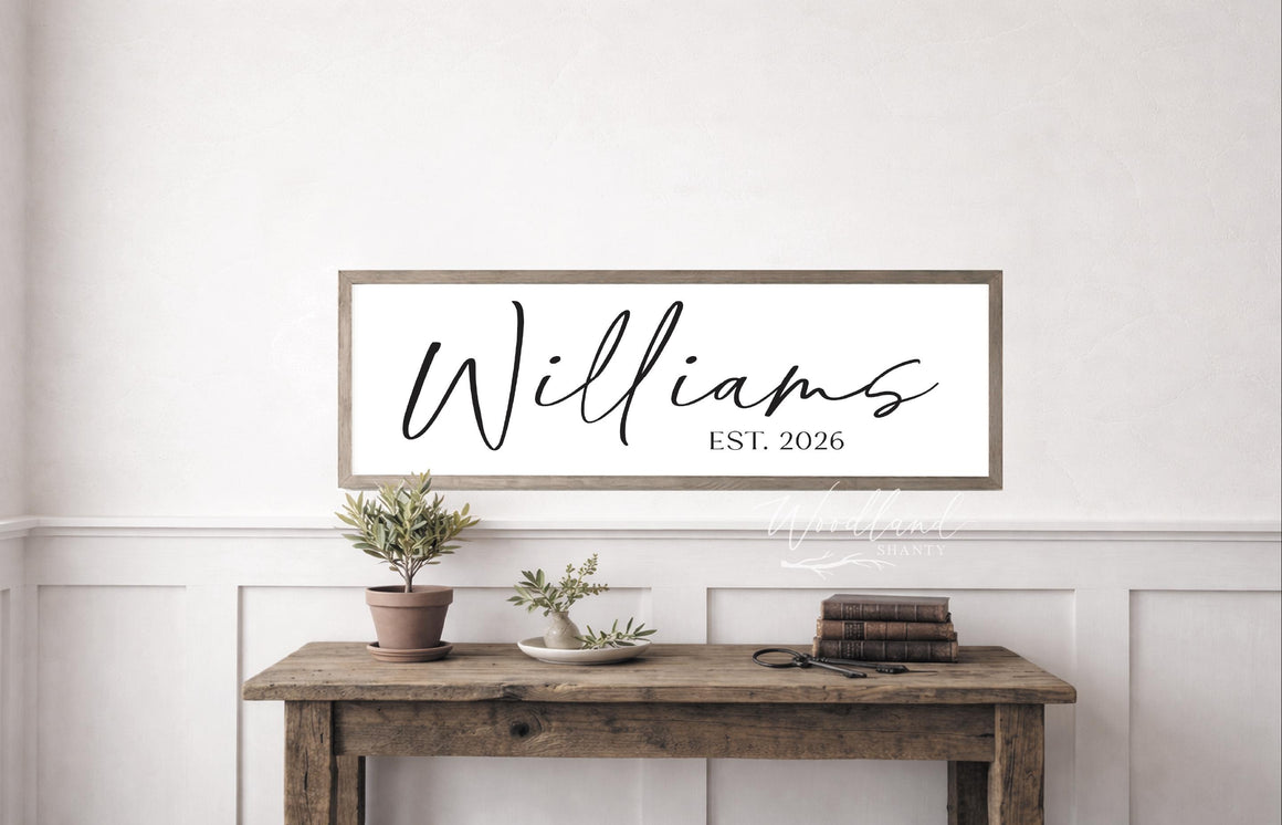 Last Name Sign, Personalized Modern Last Name Sign with Established Year, Wedding Gift, Bridal Shower Gift, Housewarming Gift, Entryway Sign