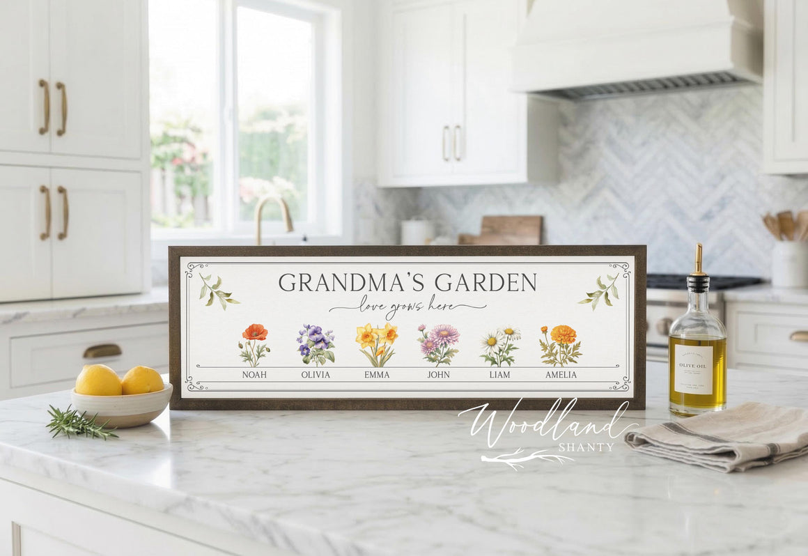 Framed Grandma's Garden Birth Month Flowers Sign