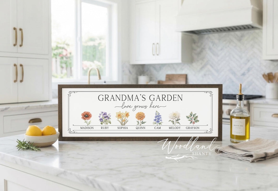 Framed Grandma's Garden Birth Month Flowers Sign