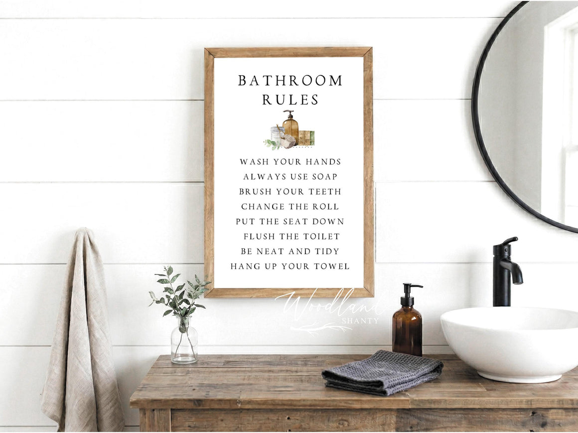 Bathroom Rules Sign | Bathroom Rules Wall Decor Art | Bathroom Decor