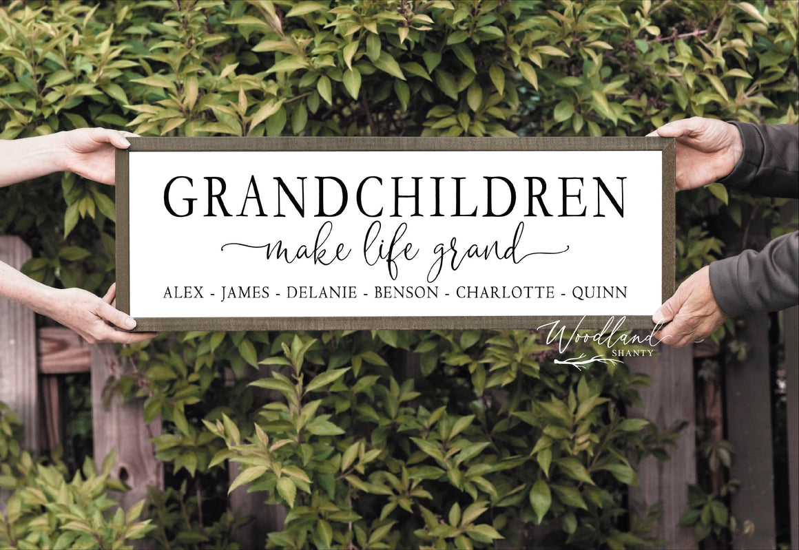 Grandparents Gift | Mother's Day Gift | Grandchildren Make Life Grand | Personalized Grandkids Names Sign