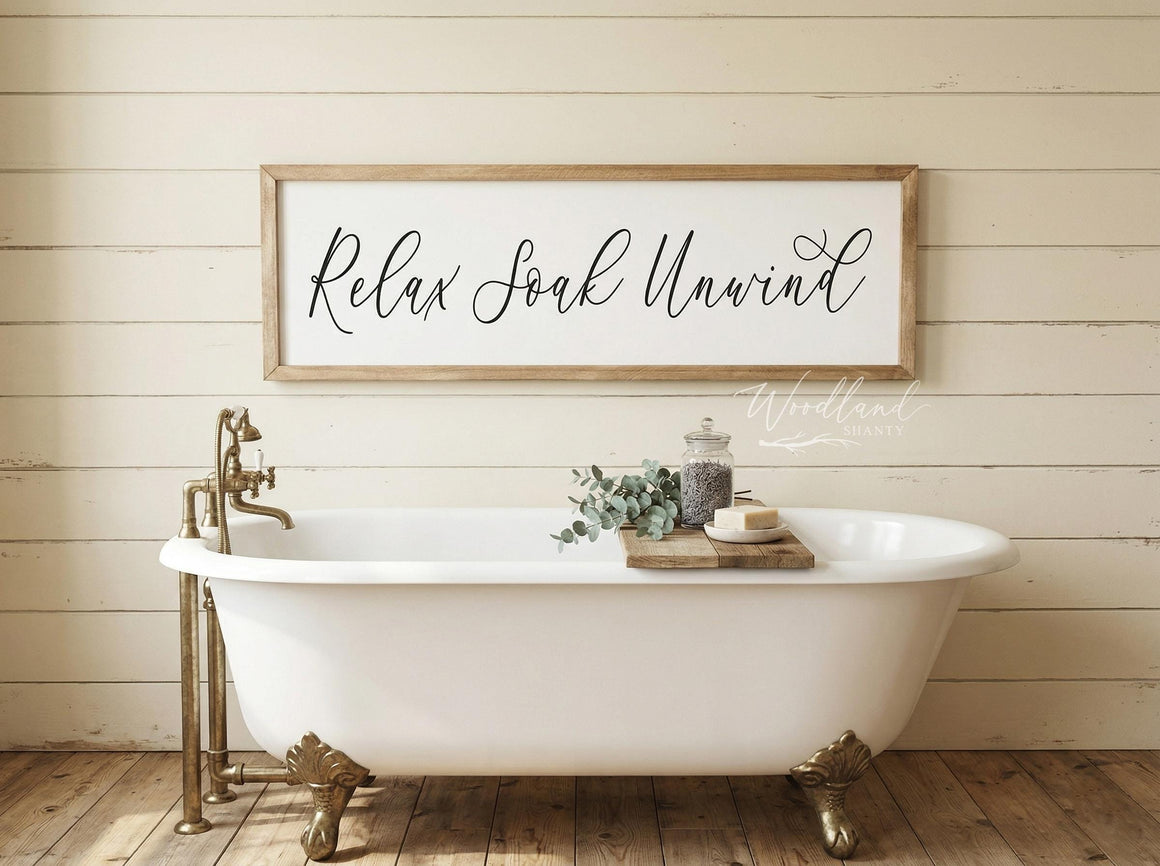 Relax Soak Unwind Sign, Bathroom Wall Art, Bathroom Sign, Bathroom Decor, Farmhouse Bathroom Sign, Farmhouse Bathroom Decor, Spa Decor