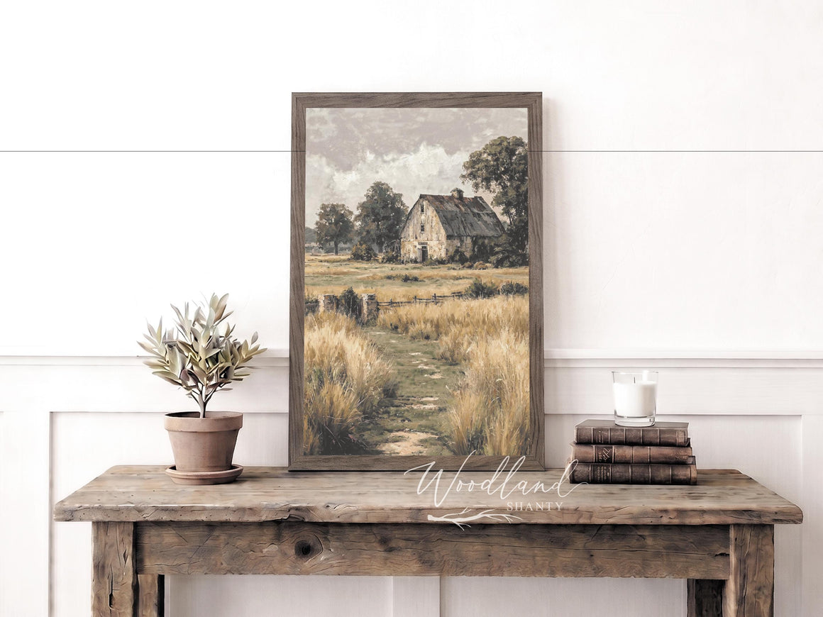 Framed Calm Barn Field Print
