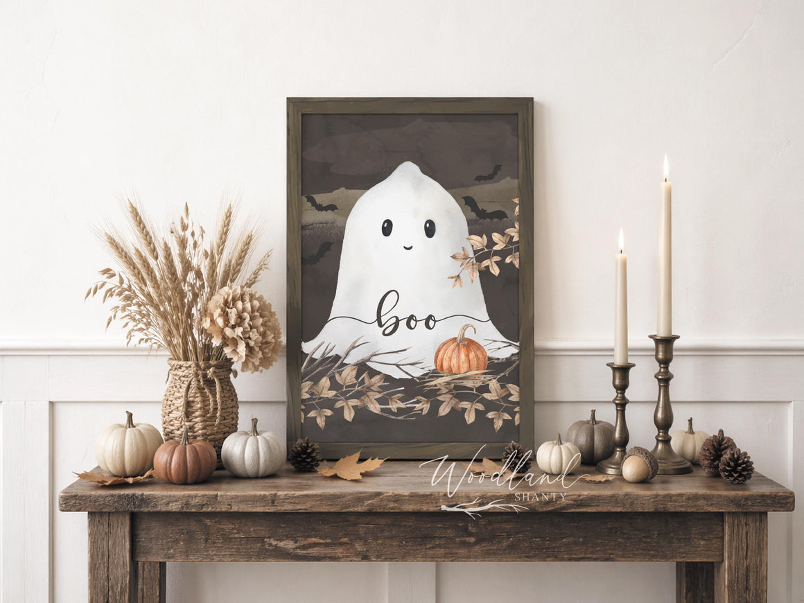 Boo Cute Ghost Fall Halloween Framed Sign
