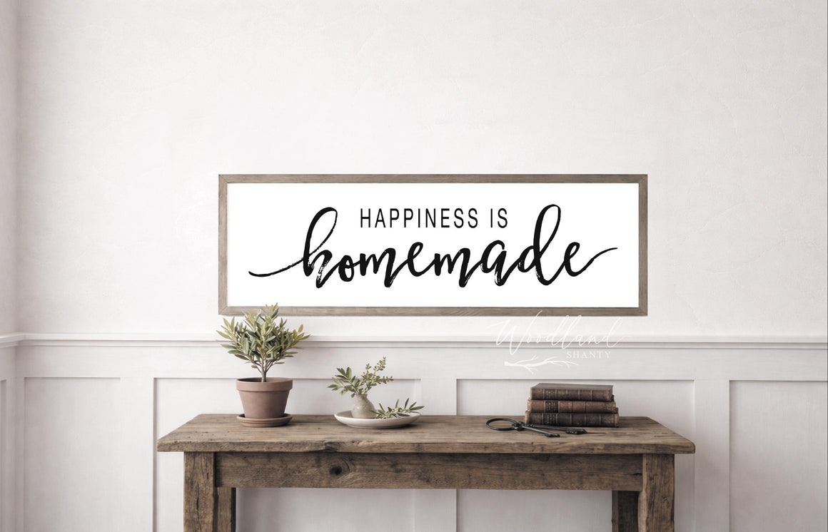 Happiness is Homemade | Happiness is Homemade Sign | Framed Rustic Vintage Farmhouse Quote | Kitchen Sign | Crafting Room Decor
