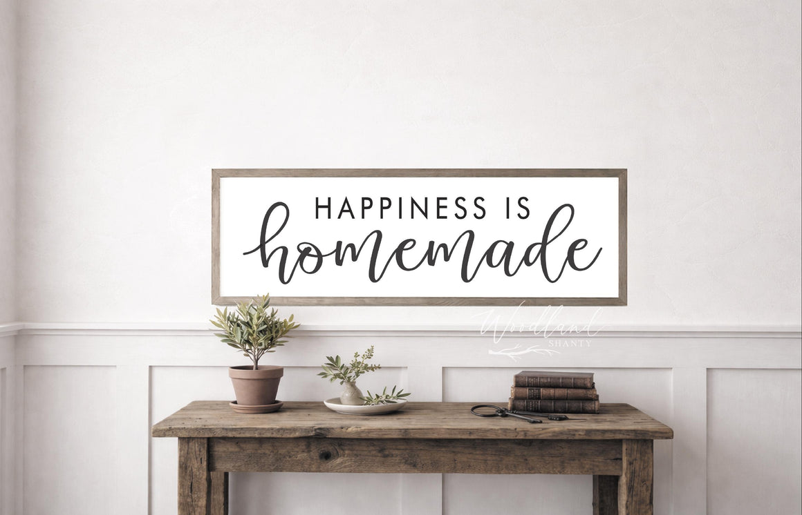Happiness is Homemade | Happiness is Homemade Sign | Framed Rustic Vintage Farmhouse Quote | Kitchen Sign | Crafting Room Decor