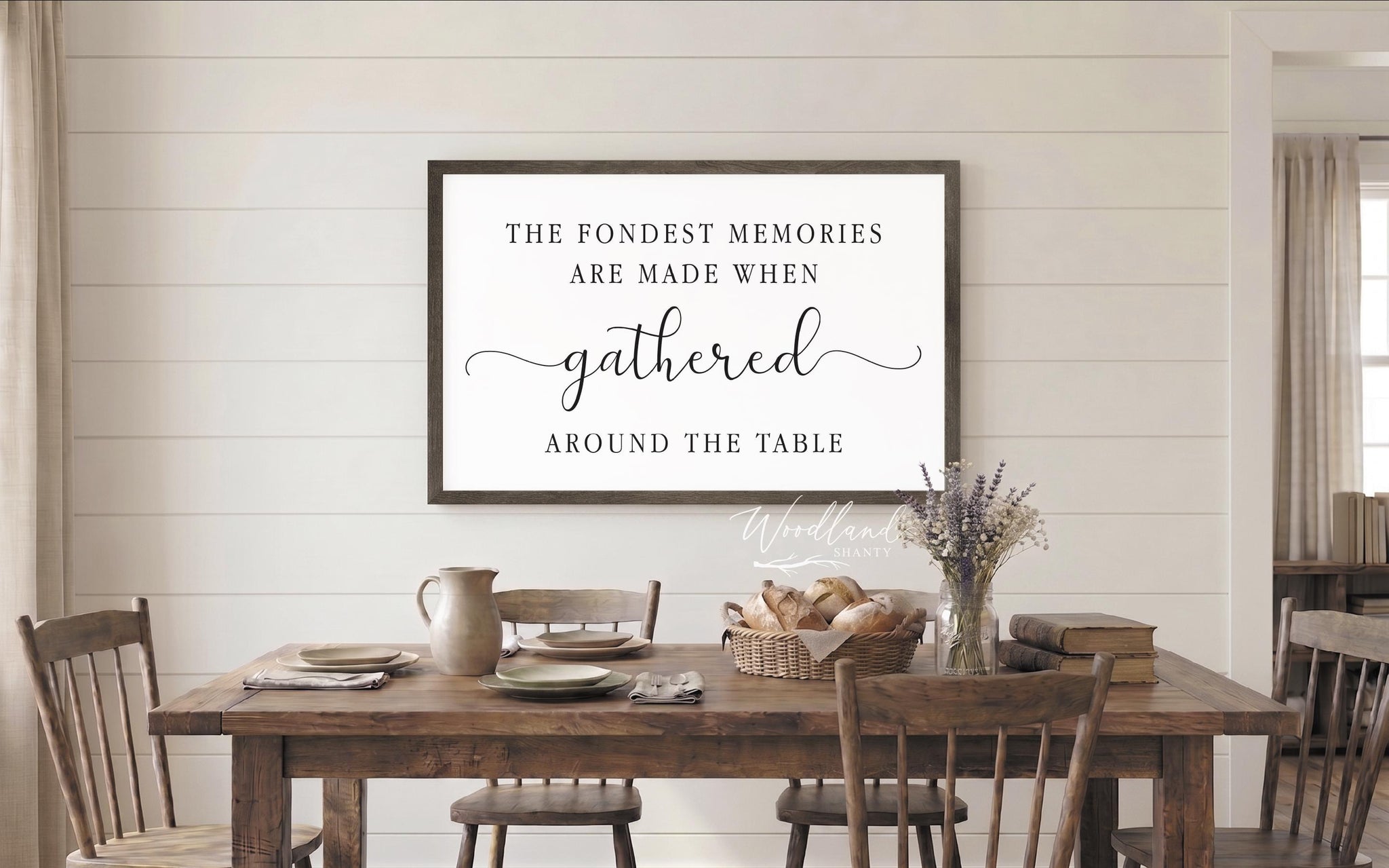 The Fondest Memories Are Made When Gathered Around The Table Sign | Large Framed Dining Room Sign | Sign Above Dining Table | Gather Sign