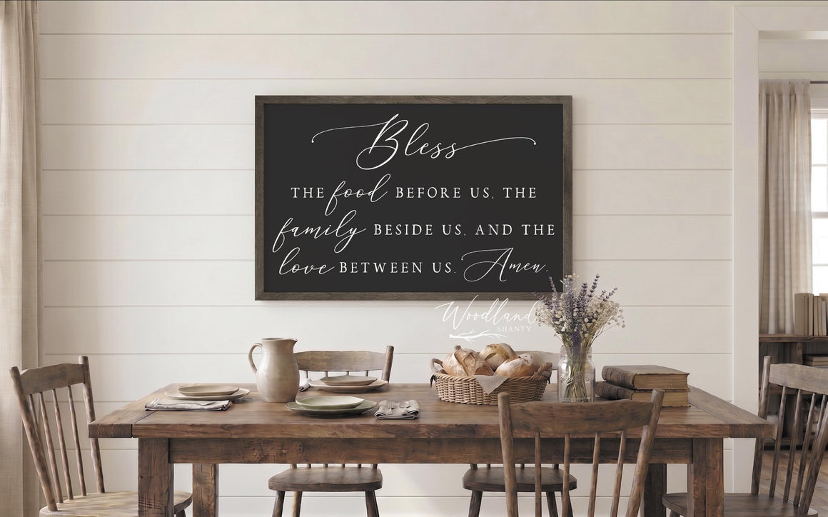 Bless the Food before us the Family beside us and the Love between us Amen Sign | Farmhouse Dining Room Sign | Farmhouse Kitchen Sign
