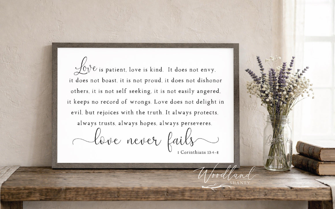 Love is Patient Sign | Large Bedroom Sign | Farmhouse Decor | Wedding Gift | Wedding Decor | Farmhouse Wall Decor | Wedding Sign