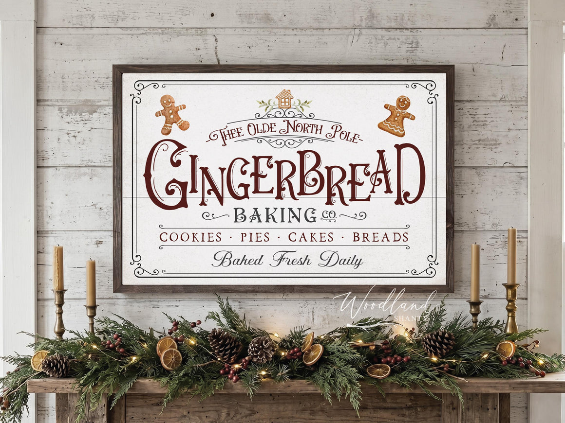 Gingerbread Baking Company Sign, Gingerbread Bakery Sign, North Pole Bakery, Christmas Kitchen Decor, Christmas Sign, Farmhouse Christmas