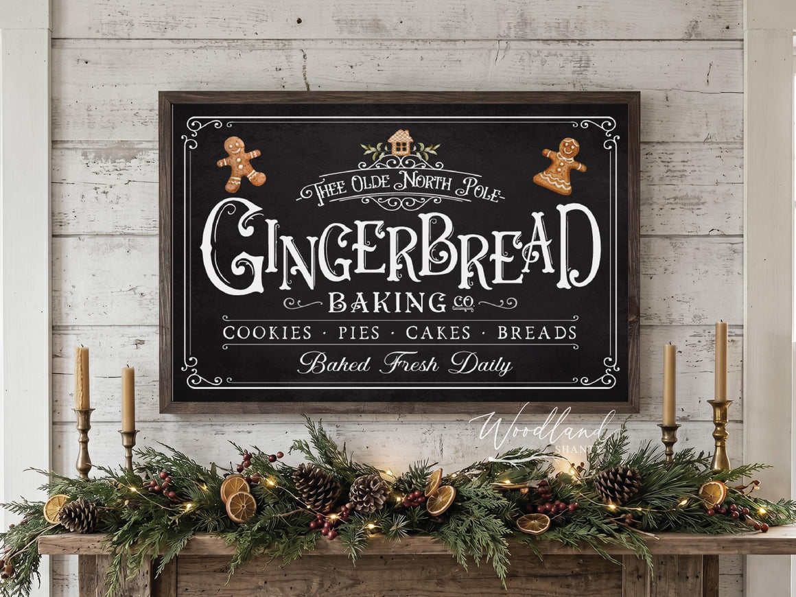 Gingerbread Baking Company Sign, Gingerbread Bakery Sign, North Pole Bakery, Christmas Kitchen Decor, Christmas Sign