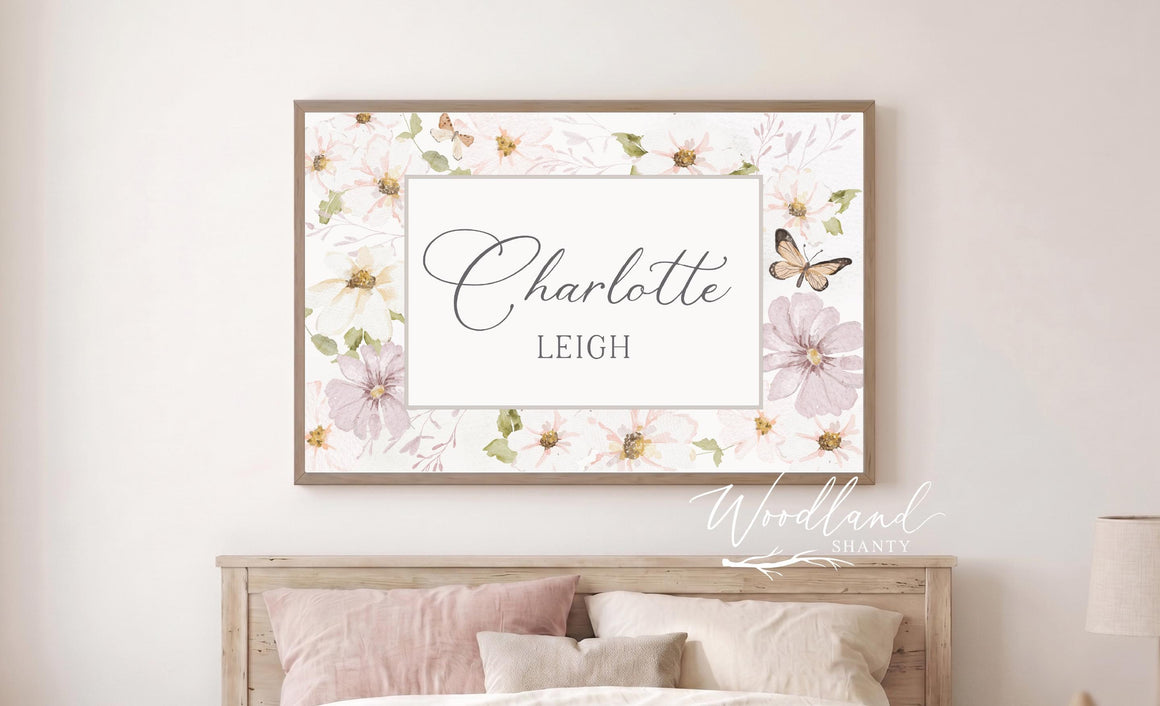 Personalized Name Pink Floral Wall Art Sign
