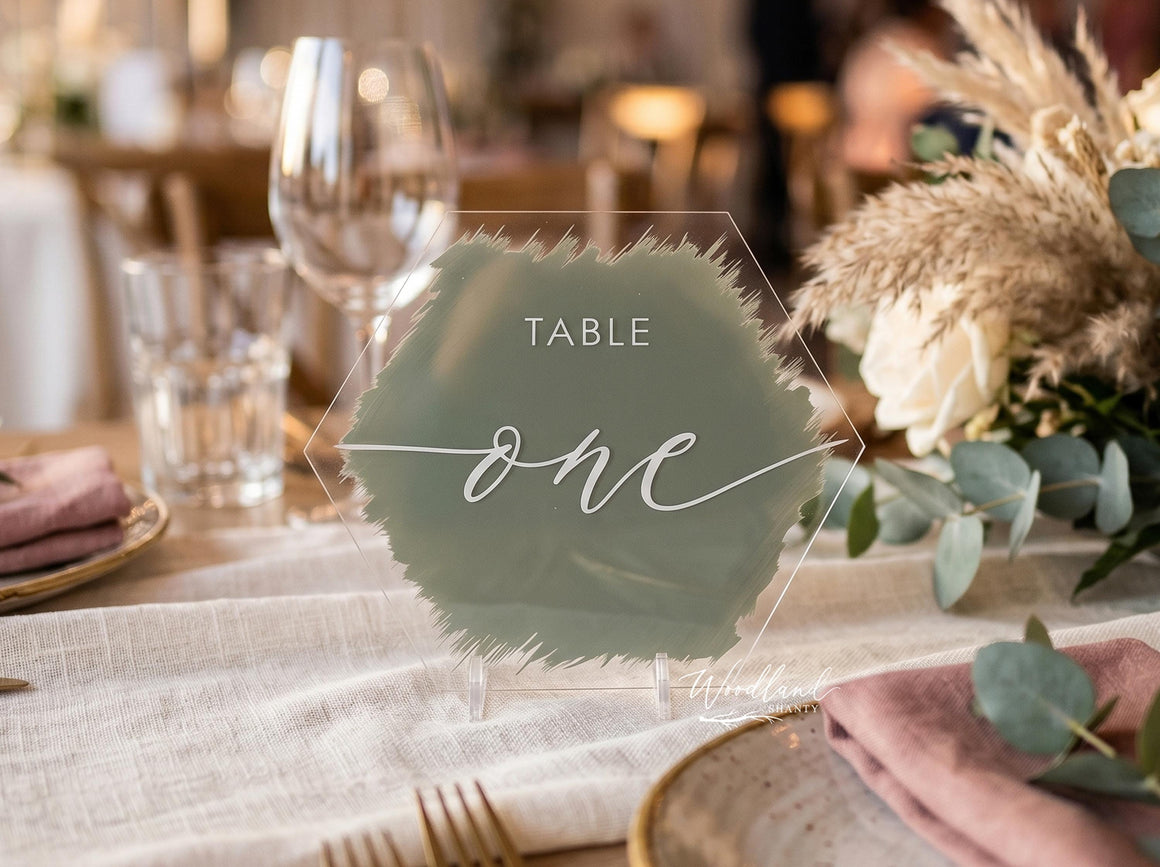 Acrylic Hexagon Brushed Wedding Table Numbers