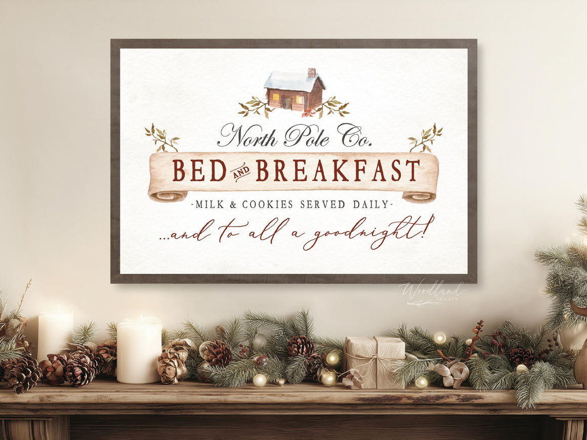 North Pole Bed and Breakfast Sign | Farmhouse Christmas Decor