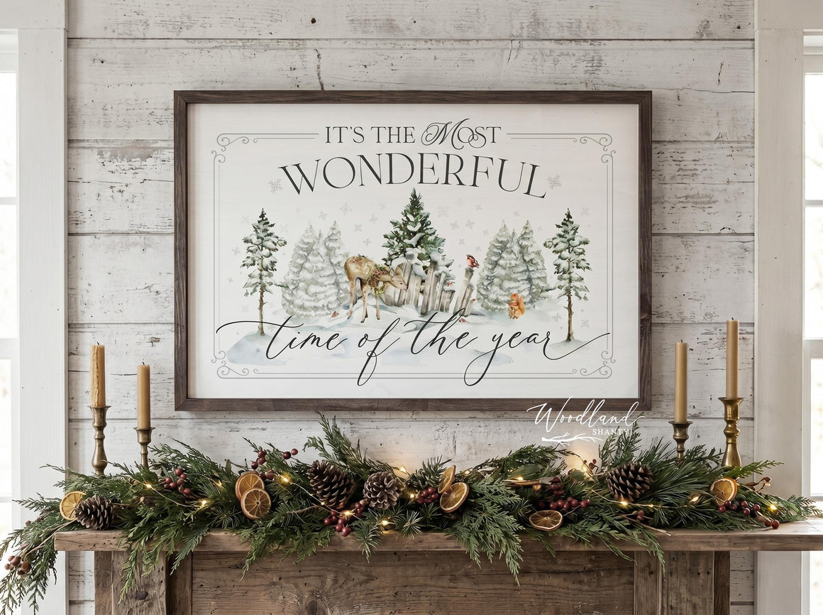 It's the Most Wonderful Time of the Year Woodland Christmas Framed Sign