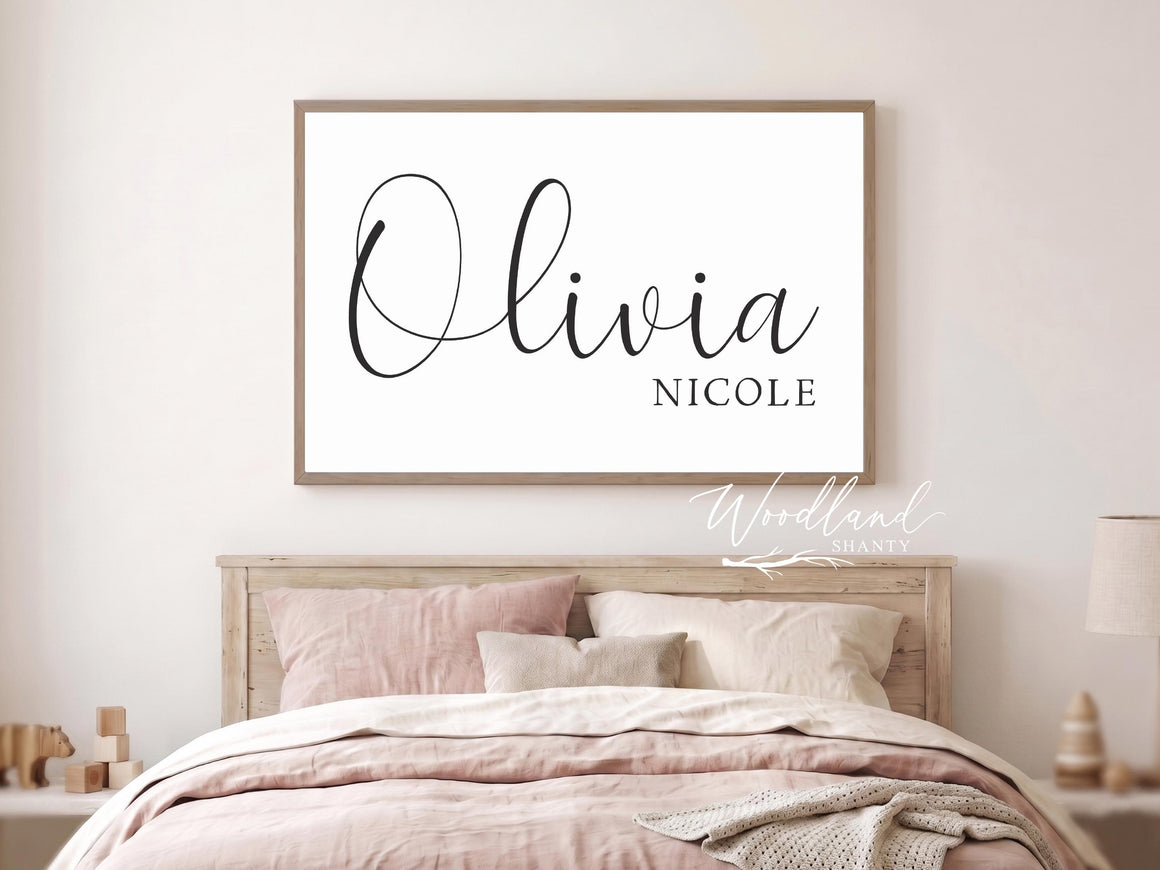 Girl Nursery Name Sign | Custom Personalized Framed Modern Farmhouse Style Sign