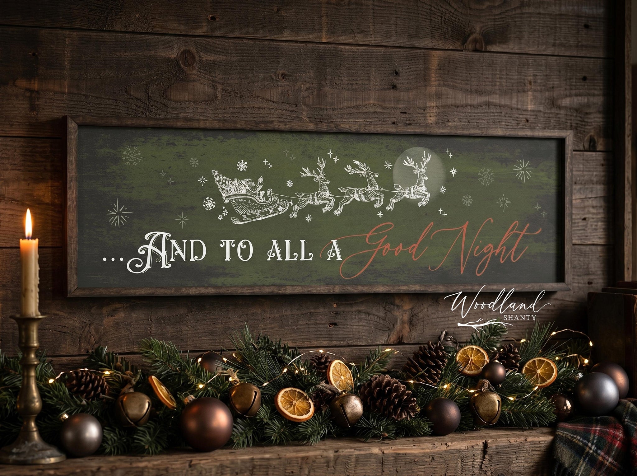And To All A Good Night Christmas Santa Reindeer Framed Sign