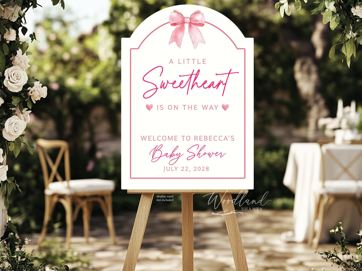 Little Sweetheart Baby Shower Welcome Sign Personalized, Little Sweetheart Pink Heart Themed Baby Shower