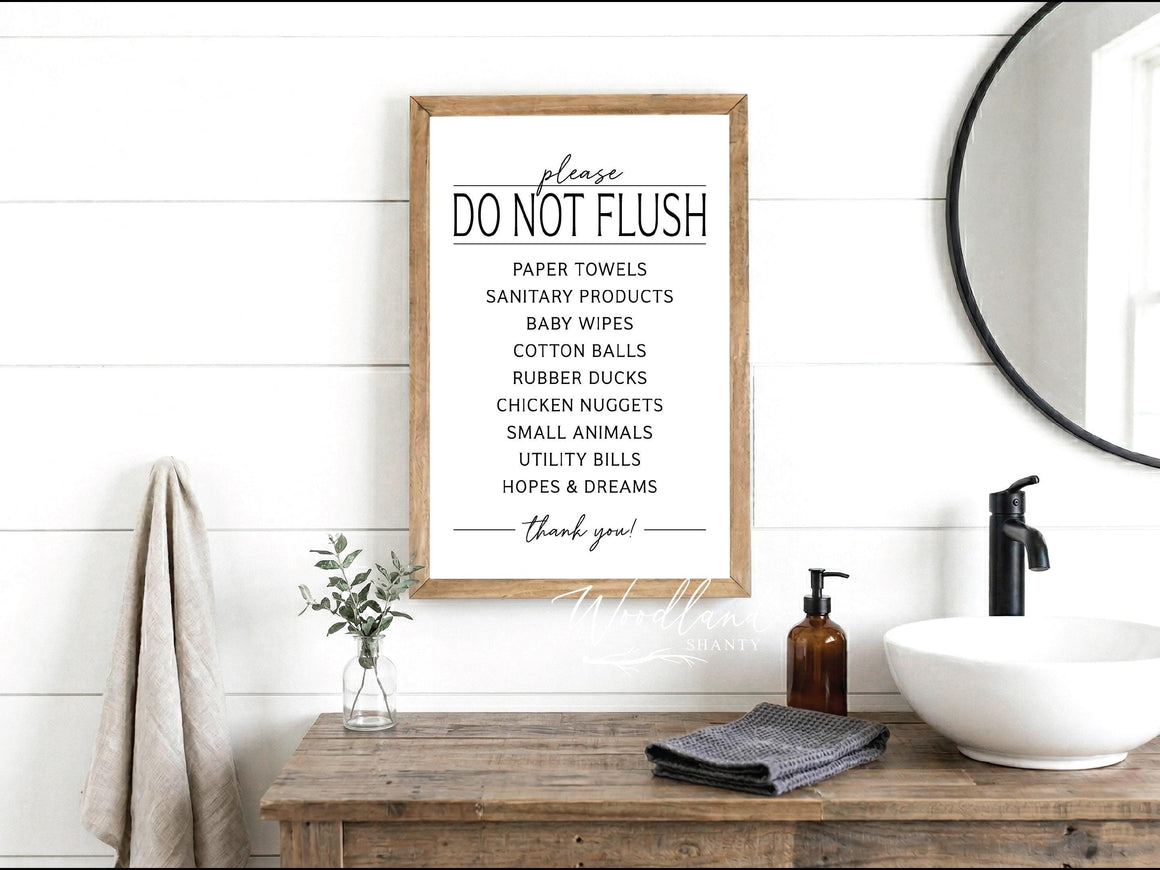 Please Do Not Flush Objects Down The Toilet Framed Sign, Funny Bathroom Wall Art Sign