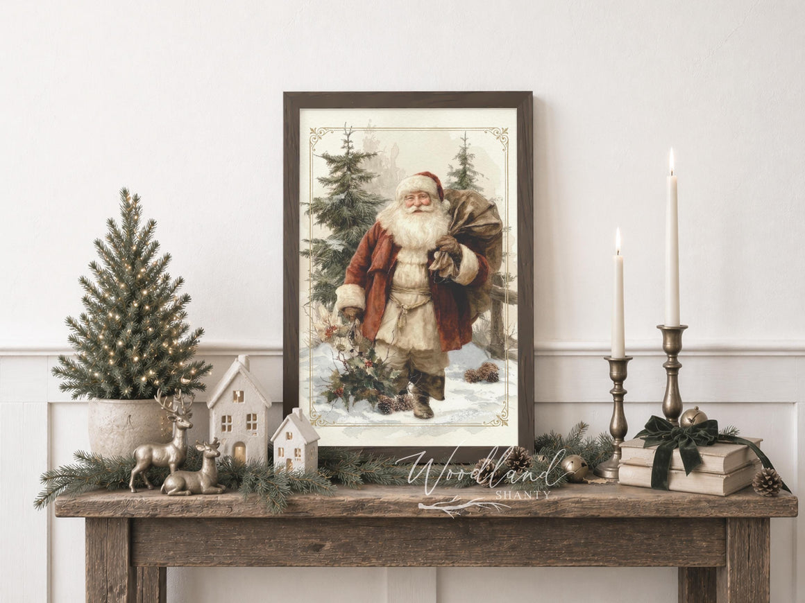 Framed Santa Wall Art, Santa Themed Christmas Decor