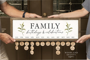 Mother's Day Flash Sale - Family Birthday Calendar. 50pk tags, Dark Brown Frame