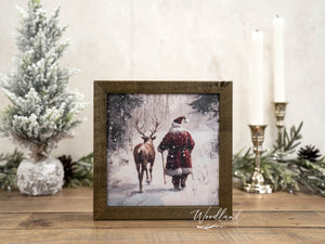 Santa and Reindeer Framed Sign