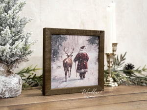 Santa and Reindeer Framed Sign