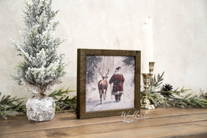 Santa and Reindeer Framed Sign