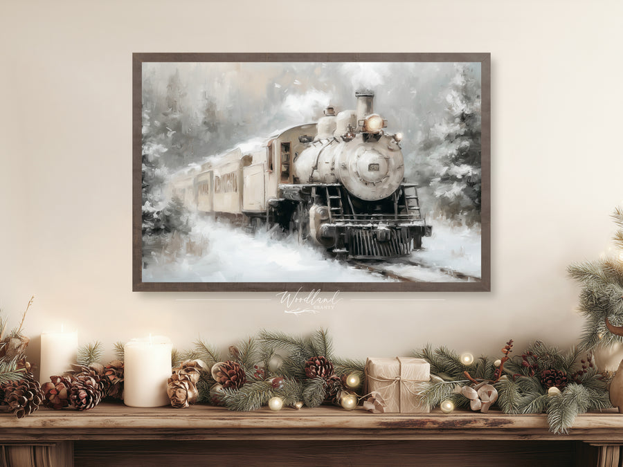 Framed Vintage Snowy Steam Train Sign