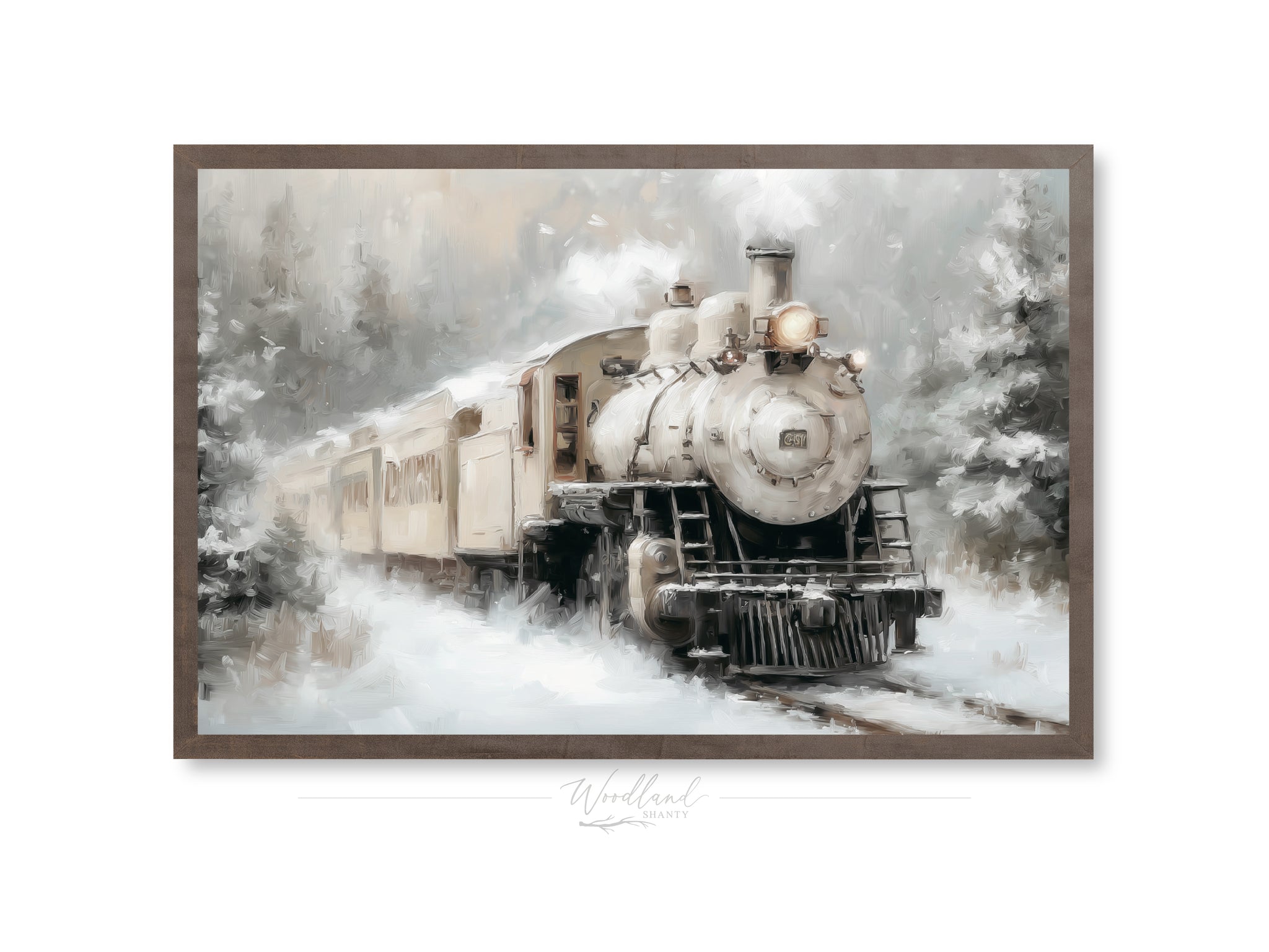 Framed Vintage Snowy Steam Train Sign