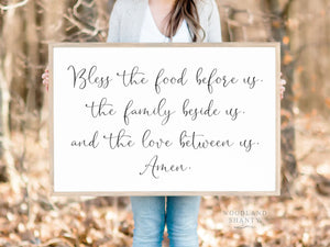Bless The Food Before Us Wood Sign | Bless The Food Sign | Dining Room and Kitchen Sign | Bless The Food Before Us The Family Beside Us Sign