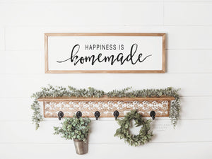 Happiness is Homemade | Happiness is Homemade Sign | Framed Rustic Vintage Farmhouse Quote | Kitchen Sign | Crafting Room Decor