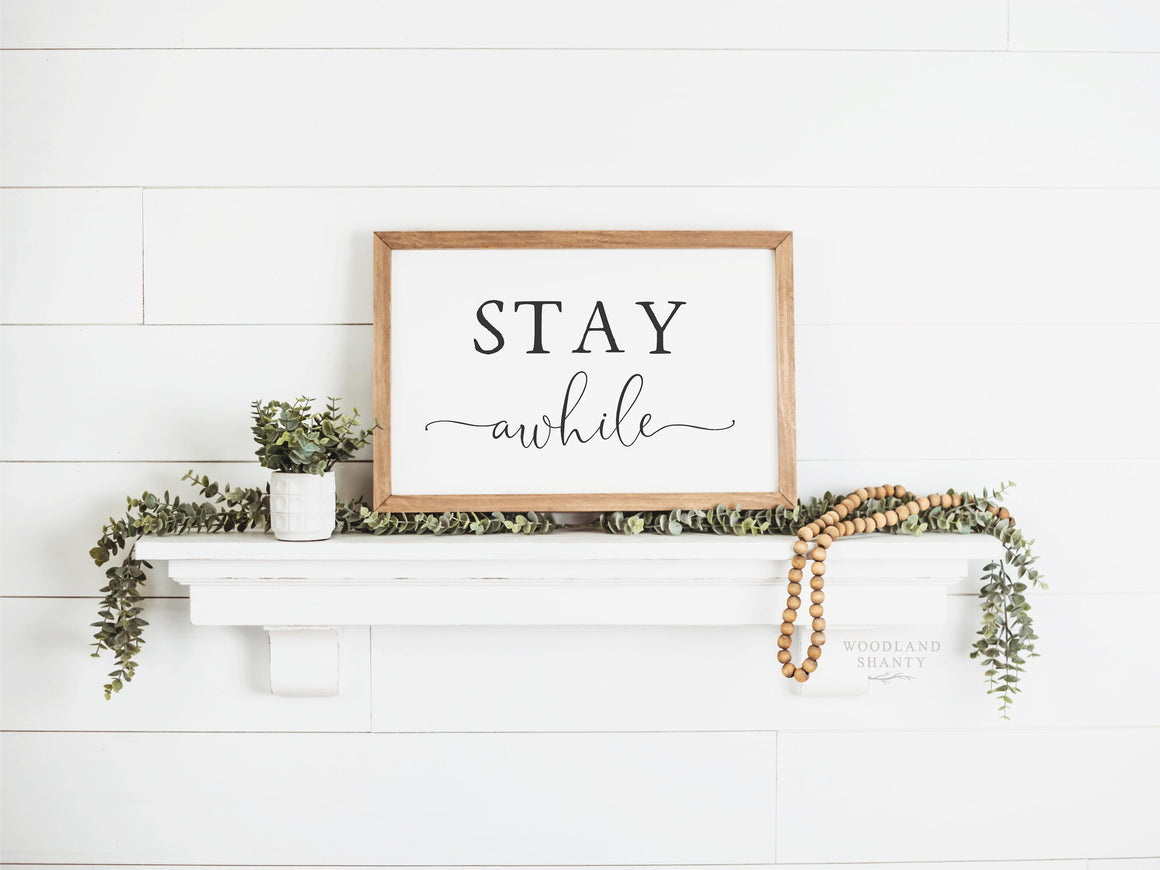 Stay Awhile Sign | Entryway Sign | Stay Awhile Wood Framed Sign | Farmhouse Entryway Sign | Foyer Sign | Foyer Decor
