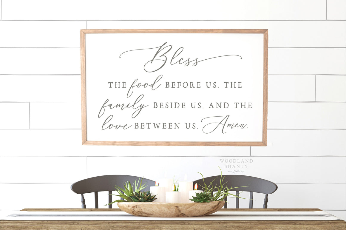 Bless the Food before us the Family beside us and the Love between us Amen Sign | Farmhouse Dining Room Sign | Farmhouse Kitchen Sign