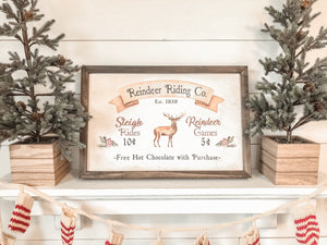 Reindeer Riding Company Sign, Farmhouse Christmas Decor, Reindeer Christmas Decor