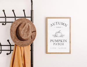 Autumn Acres Pumpkin Patch Sign, Fall Farmhouse Decor Sign, Black and White Fall Decor