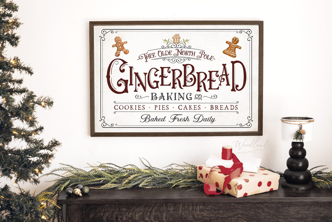 Gingerbread Baking Company Sign, Gingerbread Bakery Sign, North Pole Bakery, Christmas Kitchen Decor, Christmas Sign, Farmhouse Christmas