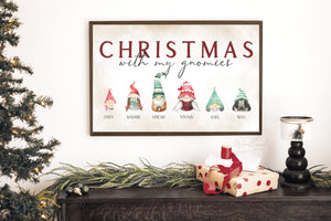 Christmas with my Gnomies, Personalized Gnome Christmas Wall Art Sign, Custom Gnomes, Gnome Gift