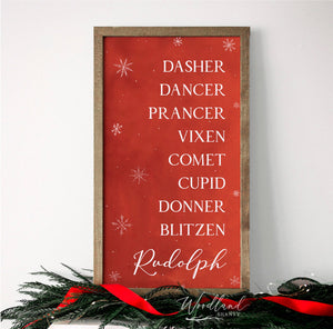 Reindeer Names Sign, Reindeer Sign, Christmas Wall Art, Reindeer Christmas Wall Sign, Christmas Mantle Decor, Rudolph Sign