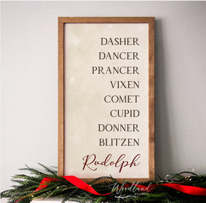 Reindeer Names Sign, Reindeer Sign, Christmas Wall Art, Reindeer Christmas Wall Sign, Christmas Mantle Decor, Rudolph Sign