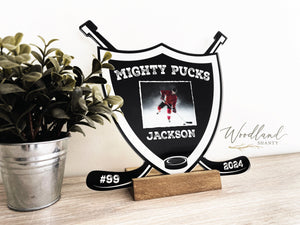 Hockey Player Award Plaque, Custom Personalized Hockey Team Trophy, Acrylic Award Plaque, Youth Kids Ice Hockey Team Gift Award with Photo