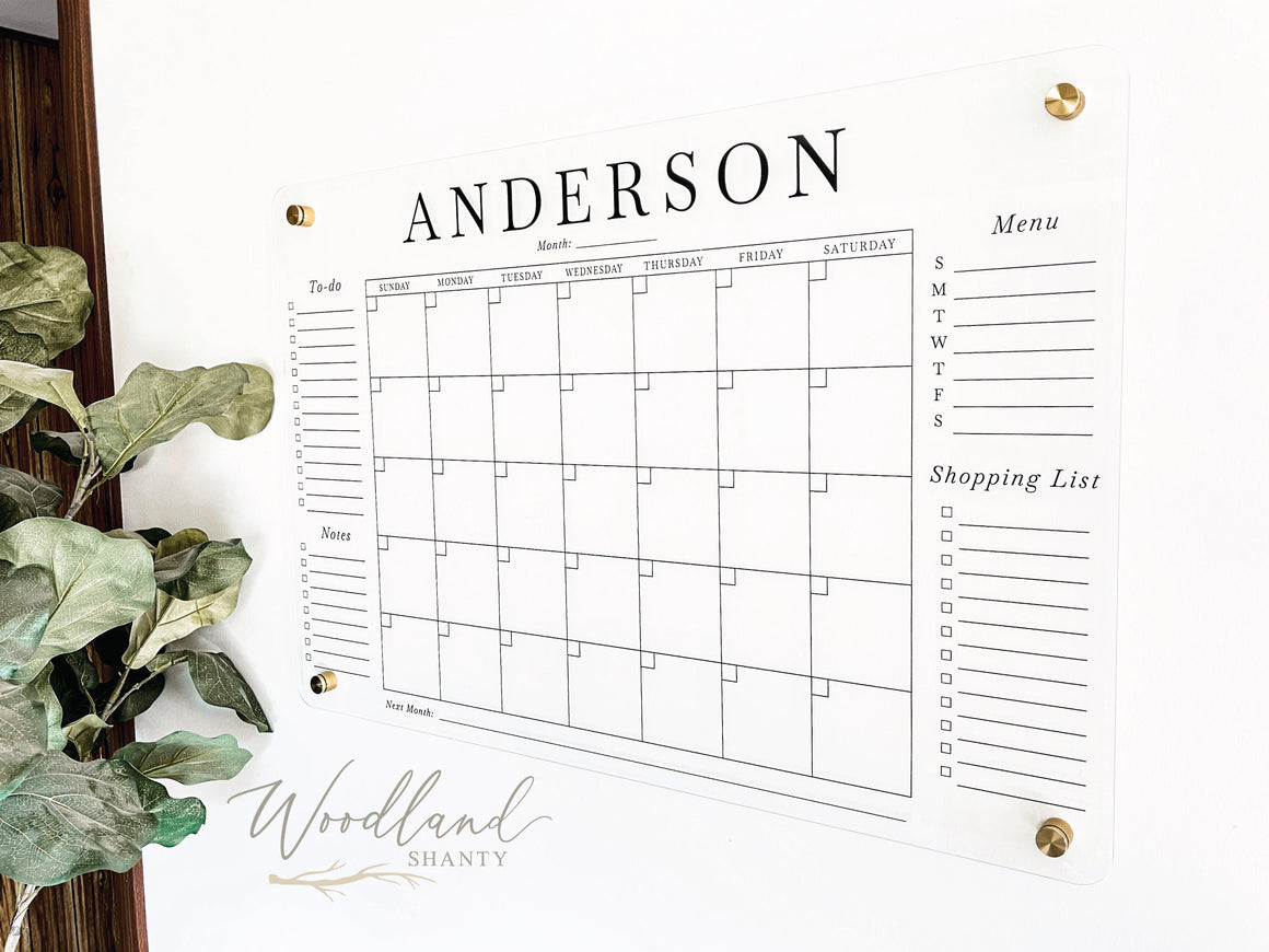 Acrylic Month Calendar, Monthly Dry Erase Wall Calendar, Personalized Calendar, Month Wall Calendar, Family Command Center Organization