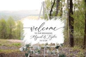 Welcome to our Beginning Sign, Personalized Welcome Sign, Brushed Acrylic Party Sign, Wedding Decor, Modern Wedding Welcome Sign